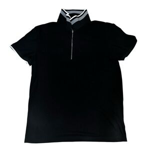Craft & Flow Knitwear black short sleeved polo shirt, quarter zip & collar, L.